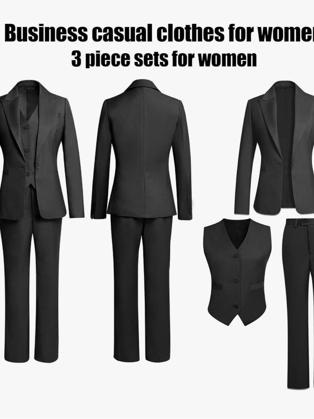 Women’s Black 3-Piece Professional Pantsuit Set